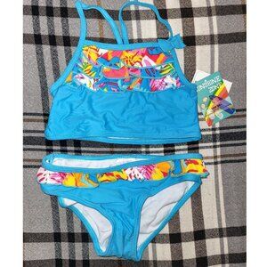2-Piece Girl Tankini, Sunshine Zone, Neon Blue